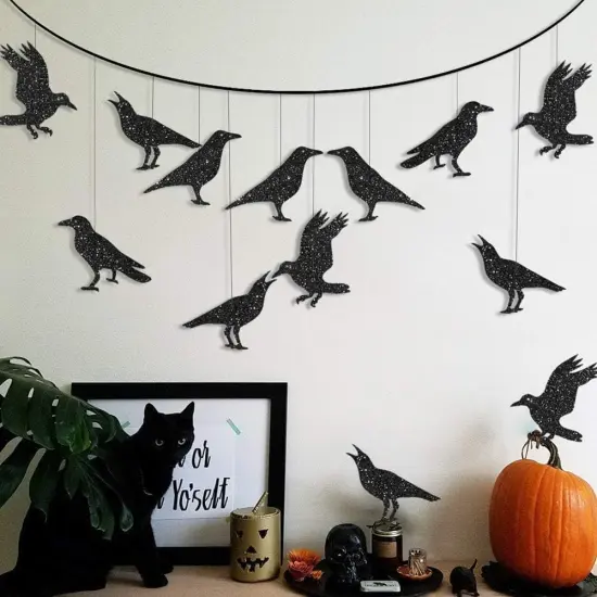 Summerween Glitter Black Crow Decorations {1}