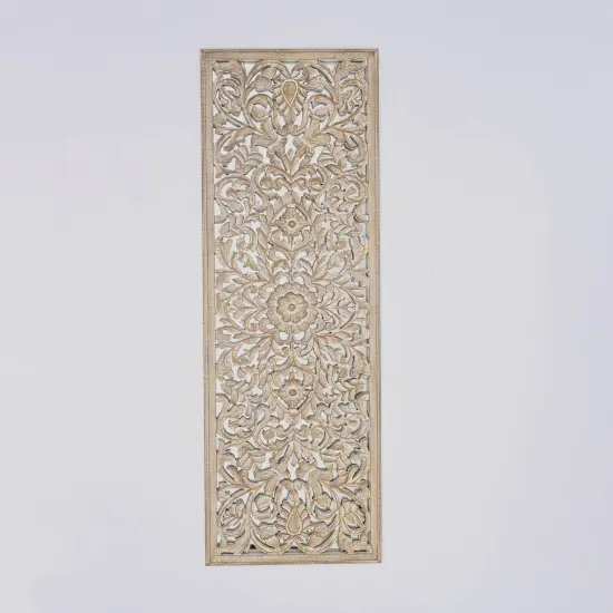 Wood Floral Hand Carved Wall Accent with Mirror Work - 24" x 71" {2}