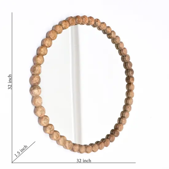 Decorative Wall Mirror with Wood Bead Design Frame - 32" {4}