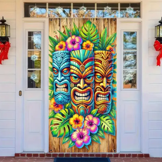 Summer Hawaiian Door Cover - Tiki Bar (73 x 35 Inch) {4}