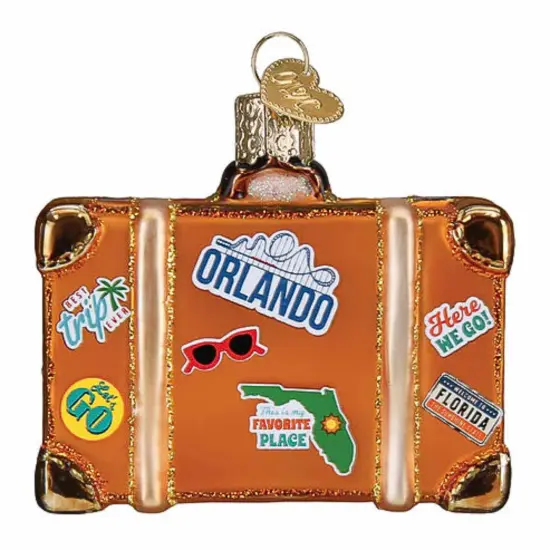 Old World Christmas 2.5 Inch Orlando Suitcase Christmas Tree Ornament , Christmas Decor Florida Trip Travel Vacation Orange {3}