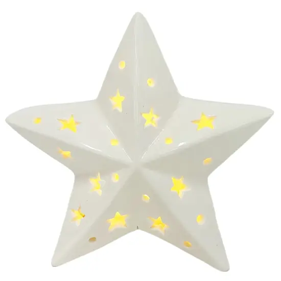 5.5&Prime; White Ceramic Pre-Lit Christmas Star &ndash; Lighted Holiday Tabletop Decoration {1}