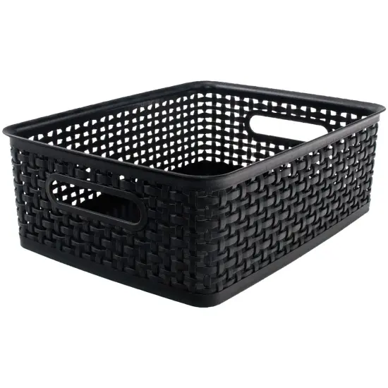 Weave Design Plastic Bin Medium-Black, 13.75"L X 10.5"W X 4.625"H {3}