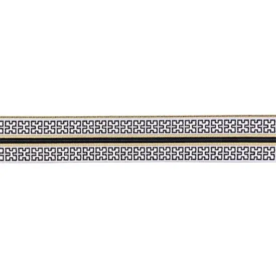Designer&rsquo;s Shop JR 775 Athena Key Luxe Jacquard Trim &ndash; 1-3/4&rdquo; x 5 Yards &ndash; Black, White & Gold Woven Border {2}