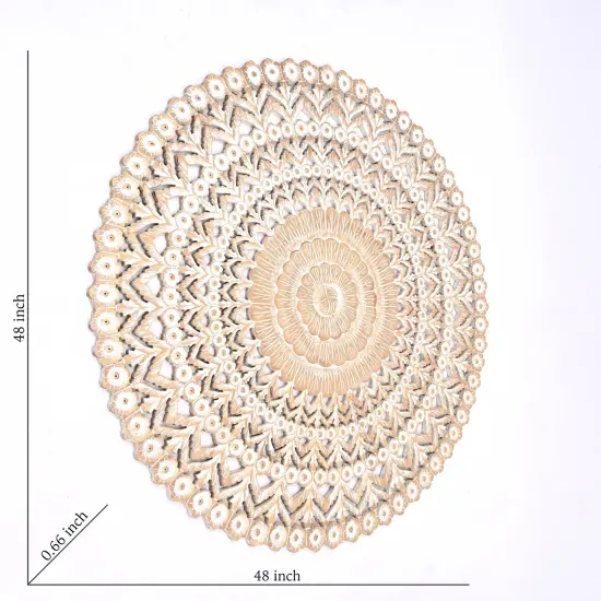 Wooden Floral Hand Carved Mandala Round Wall Decor - 48" {4}