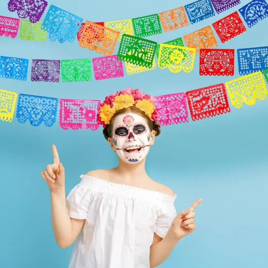 4 Packs Mexican Party Banner 60 Feet Fiesta Plastic Papel Picado Banner {5}