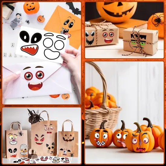 48 Pack Halloween Pumpkin Face Decorating Stickers {4}