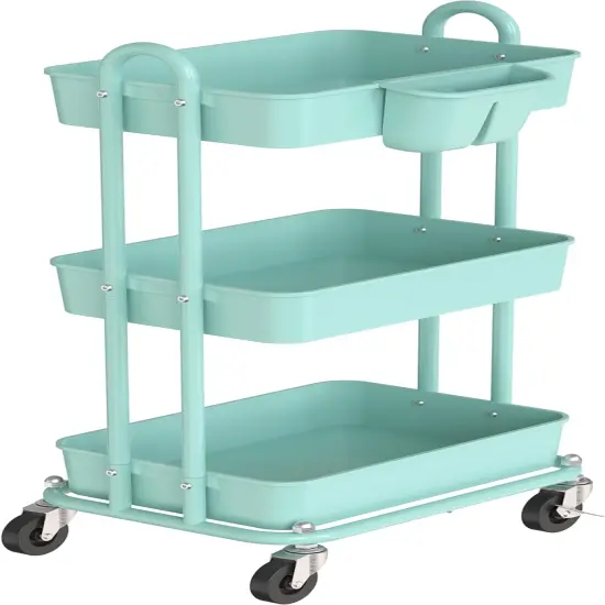 3-Tier Multifunctional Rolling Utility Cart - Turqoise {1}