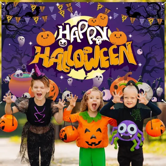 Happy Halloween Backdrop - 72x44 Inch (Purple) {5}