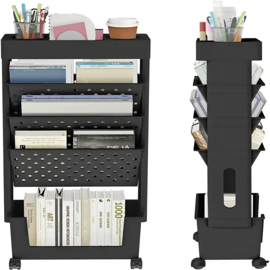 5 Tier Rolling Utility Cart Multi-Functional Movable Storage Book Shelves {3}