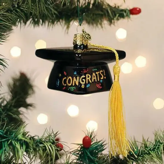 Old World Christmas 2.0 Inch Graduation Cap Christmas Tree Ornament , Christmas Decor Commencement Gold Tassel Black {3}