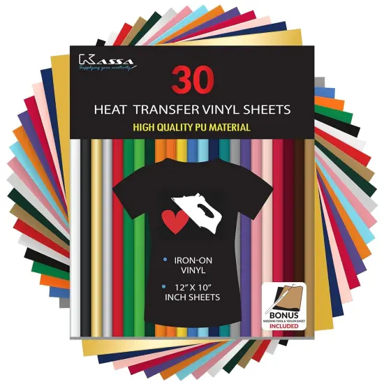 30-Piece Heat Transfer Vinyl Sheets | 23 Colors in 12" x 10", Teflon Sheet {1}