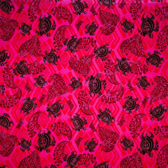 1 Yard Sea Turtles Polynesian Tattoo Fabric, 100% Rayon Poplin, 36in L x 45in W Aqua/Navy/Royal {2}