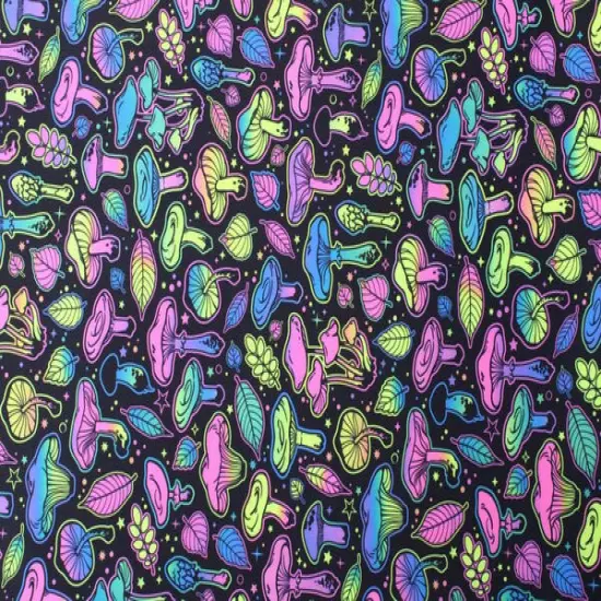 1 Yard Psychedelic Mushroom Blacklight Spandex Fabric for Ravewear Costumes Swim Looks Dancewear 58/60" Width {5}