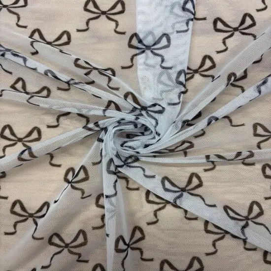 1 Yard Bow Print Mesh Stretch Fabric for Costumes and Dancewear Red {5}