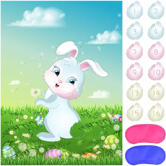 Pin The Tail on The Bunny Game for Birthday Party, Easter Party Game with 24 pcs Tail Stickers for Happy Easter Party Decoration Supplies {1}
