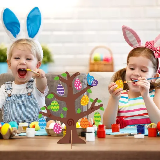 24 Pack 3D Wooden Easter Egg Tree Craft Kit for Kids Make You Own Easter Egg Tree DIY Wooden {2}