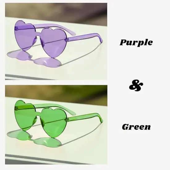 4E's Novelty 2 Pack Heart Shaped Sunglasses for Women - Cute Green & Purple Heart Sunglasses for Parties, Festival & Valentines {3}