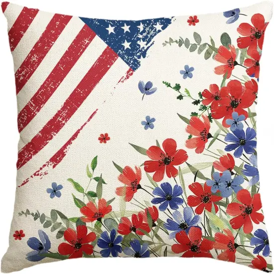 Floral Throw Pillow Cover for 4th of July Decorations {1}