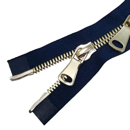 5MM Two Way Separating Open Bottom Zipper Navy Tape Brass Teeth 36" {2}
