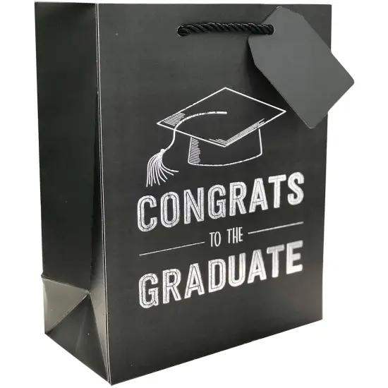Pack/6: Grad Black Gift Bag - 8 x 4 x 10" {1}