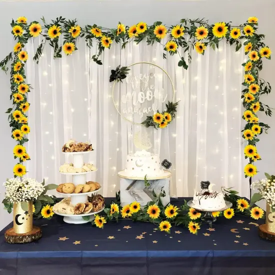 Summer 10 Pack Artificial Sunflower Garland &ndash; 7ft Silk Sunflowers with Green Leaves for Room, Kitchen, Garden, Wedding Arch, and Outdoor Party Decor {5}