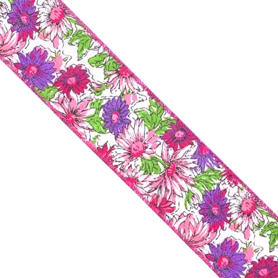 Designer's Shop WR 63-5066 Pink, Purple, Red Floral with pink edge, 2.5&rdquo; x 10 yard wired edge ribbons {4}