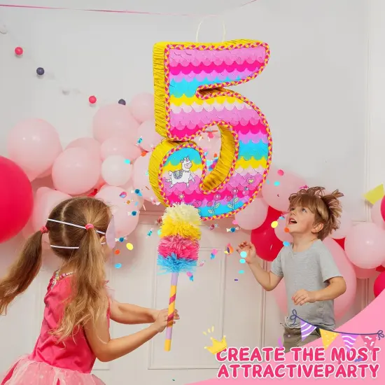Number 5 Pinata for Birthday Party Decorations, Unicorn Mermaid Theme Pink Pi&ntilde;ata Games Toy {5}