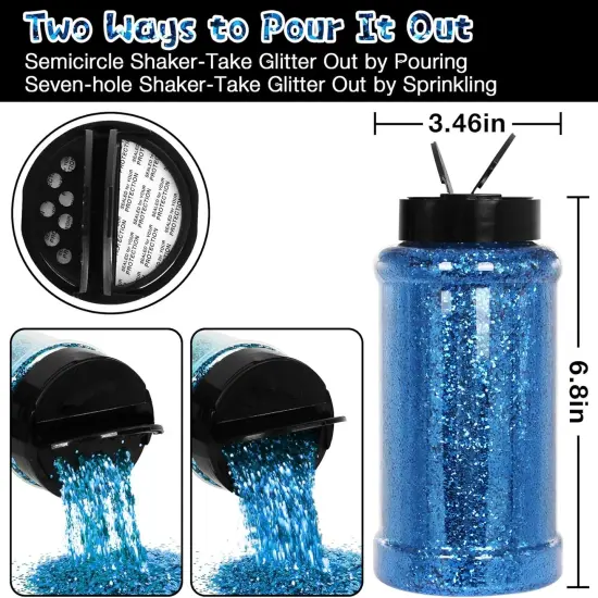 Blue Glitter, 16 Oz (1 Ib), Chunky Glitter for Resin Crafts Nails Tumblers Slime Cosmetic and Festival Decoration - Blue Chunky Glitter Bulk {3}