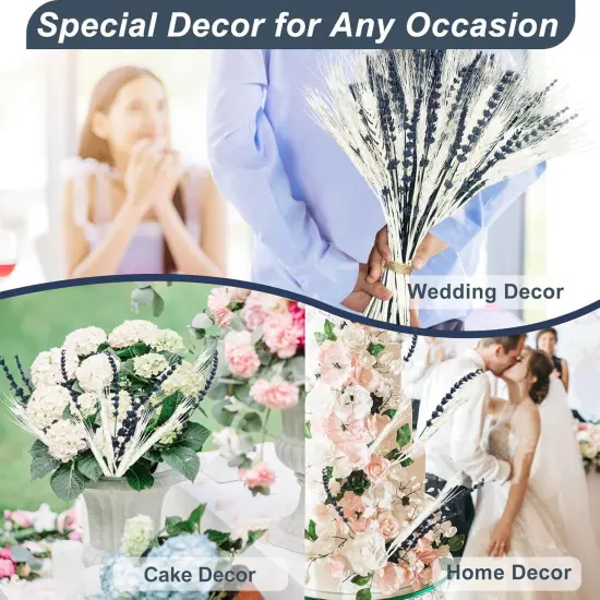 Dried Lavender & Wheat Flowers Bundle - 17'' Real Fresh Preserved Lavender Flowers and White Wheat Plants Bouquet Hand Tied Fall Wedding, Fragrance Home Vase Decor {4}