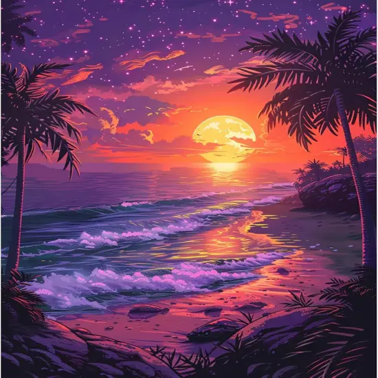 Beach Diamonds Painting Kits for Adults Beginner DIY 5D Sunset Scene Diamond Paint with Round Diamonds, Full Drill Gem Art Coconut Tree Diamonds Art Painting for Home Wall Decor 12x16 Inch {1}