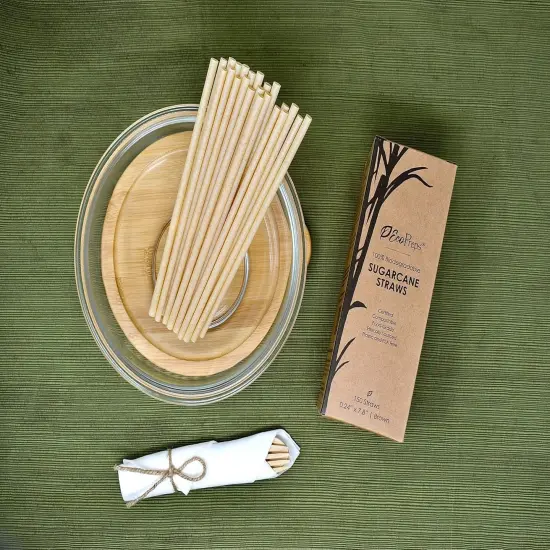 Biodegradable Sugarcane Straws | 150 Count, 100% Compostable, Plastic-Free, & Eco-Friendly Drinking Straw | 7.8'' Sugar Fiber Disposable Straws, Smoothie Straw for Home, Restaurant, Parties {1}