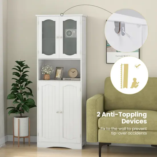 64.5 Inches Tall Bathroom Storage Cabinet with Frost Glass Doors and Shelves-White {6}
