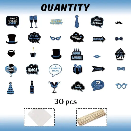 30 Pcs Blue Boys Men Birthday Photo Booth Props Kit {3}