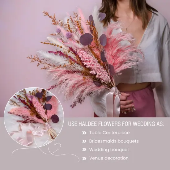 Natural Preserved & Dried 17 inch Flower Bouquet| Real Dried Flower Arrangements for Home, Office Decoration, Weddings, Pink Pampas, White Pampas, Lavender, Bunny Tails {3}