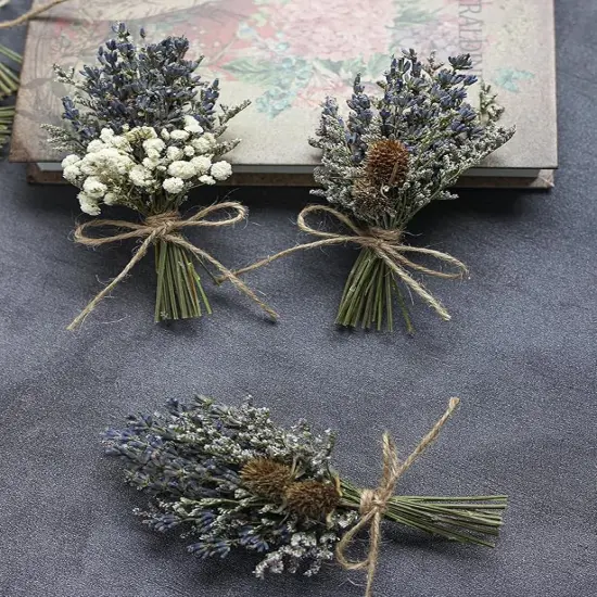 12pcs Lavender Bouquet, Mini Dried Flower Bouquet, Wedding Plate Decoration, Groom & Best Man Corsage, Photo Frame Decoration, Photo Prop. (Lavender) {3}