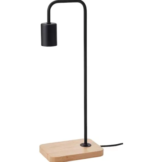 Black and Bamboo Table Lamp with Curved Metal Design {4}