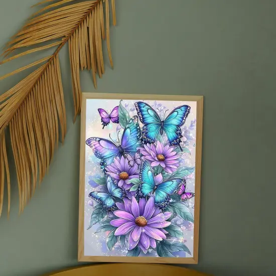 DIY Butterfly Diamond Art Kits for Adults Beginners,Easy Flowers 5D Round Drill Diamond Painting Kits on Canvas,Butterfly and Floral Gem Art Kits for Home Wall Decor 12X16 Inch. {3}