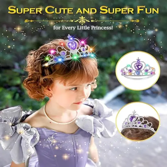 Princess Crown Tiara for Little Girls Princess Dress Up Accessories, Light Up Princess Tiara Wand Toys {5}