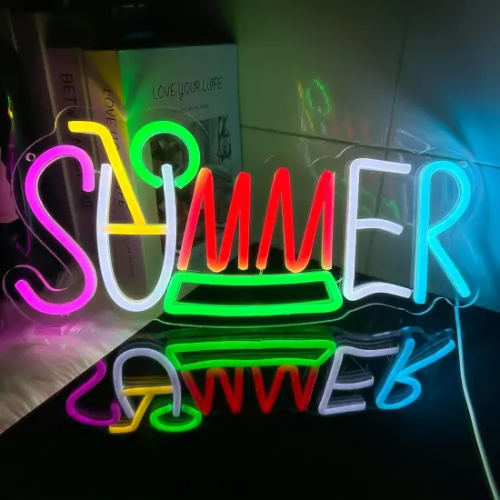 Summer Neon Surf Wave Sign &ndash; USB Powered Tropical LED Wall Decor for Bar, Game Room & Living Room {1}