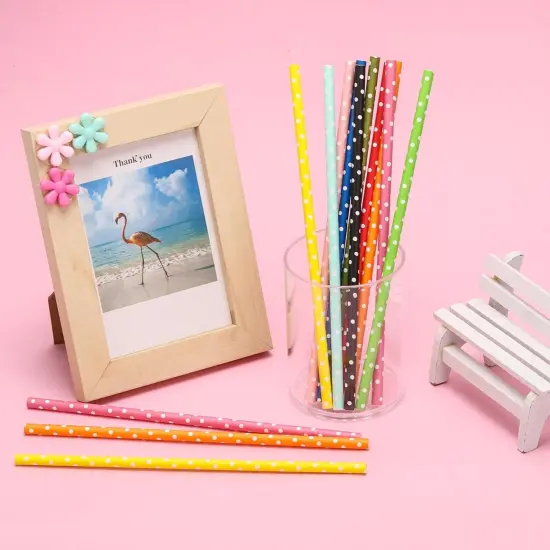 200PCS Multi-Color Biodegradable Paper Straws for Party Supplies,Birthday,Bridal/Baby Shower, Christmas Decorations and Holiday Celebrations (Dot) {2}