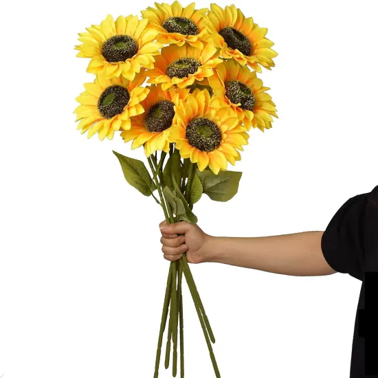 Summer Sunflowers &ndash; 8pcs Large Faux Silk Flowers with Single Long Stems for Floral Arrangements, Centerpieces & Home Decor {1}