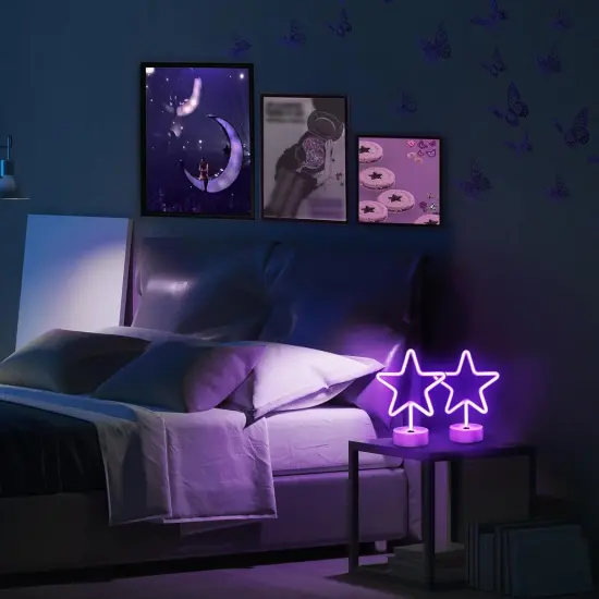 Summer Star Purple Neon Sign &ndash; 2-Pack LED Purple Star Lights for Bedroom, Room Decor, Battery Operated or USB Powered Neon Lamps for Indoor and Outdoor Use {2}