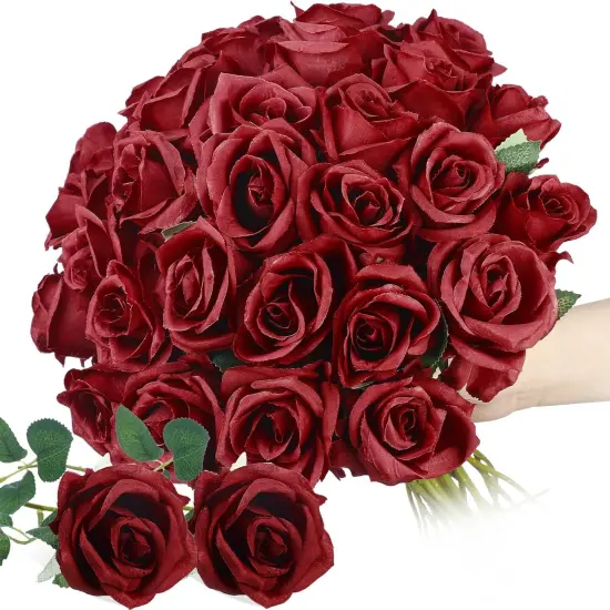 30 Pcs Rose Artificial Flowers in Bulk Real Touch Long Stem Silk Roses Bouquets Realistic {1}
