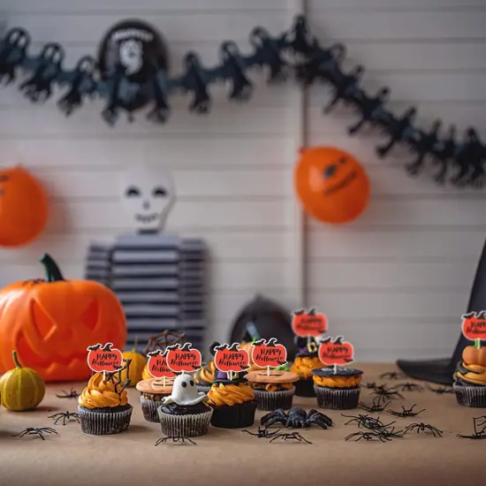 36 PCS Happy Halloween Cupcake Toppers Pumpkin {3}