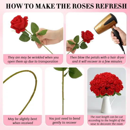 12 Pcs Red Roses Artificial Flowers, Fake Velvet Silk Roses in Bulk {2}