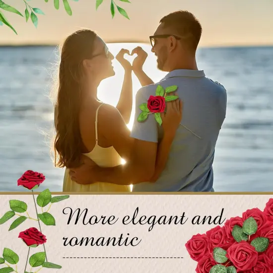 12pcs Rose Artificial Flowers, Fake Rose Silk Flower Bouquet {3}