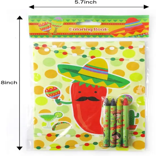 TINYMILLS Mexican Fiesta Coloring Book Set for Kids Party Favors with 12 Coloring Books and 48 Crayons Fiesta Party Favor Bag Filler Spanish Classroom Rewards Cinco de Mayo Party Favors {3}