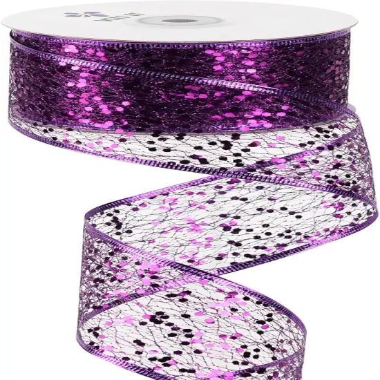 Purple Glitter Wire Mesh Ribbon with Sparkle {1}