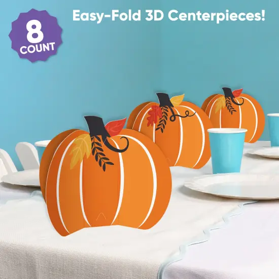 Big Dot of Happiness 3D Fall Pumpkin Centerpiece Table Decorations, Freestanding Halloween or Thanksgiving Party Decor, Party Centerpieces - 8 Count {3}